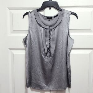 Talbots Stretch Silk Ruffle‎ Front Gray Sleeveless Top Size 8